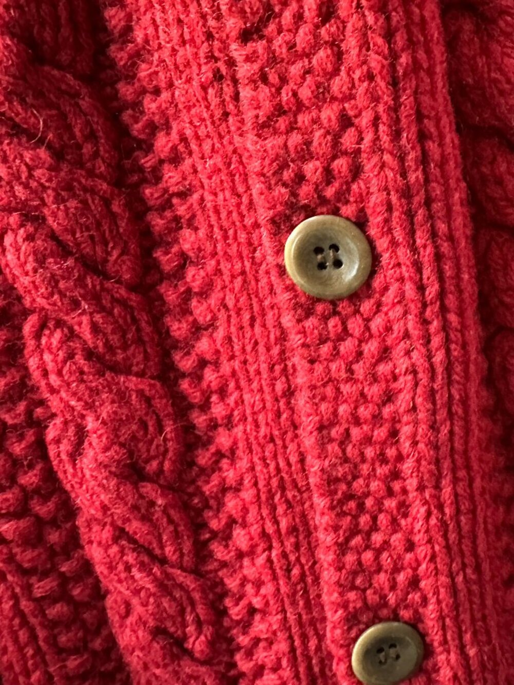 RARE Vintage J.Crew 100% Wool Chunky Cable Knit Red Boxy Cardigan S - Picture 8 of 8
